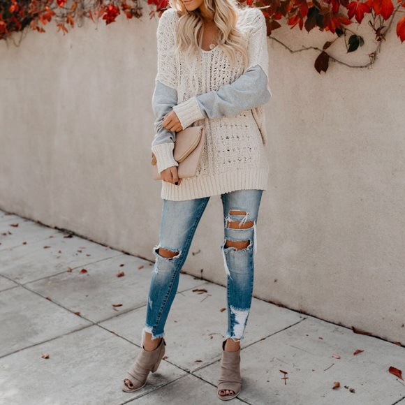 NWT Criss Cross Back Cable Knit Contrast Sweater - Picture 8 of 8